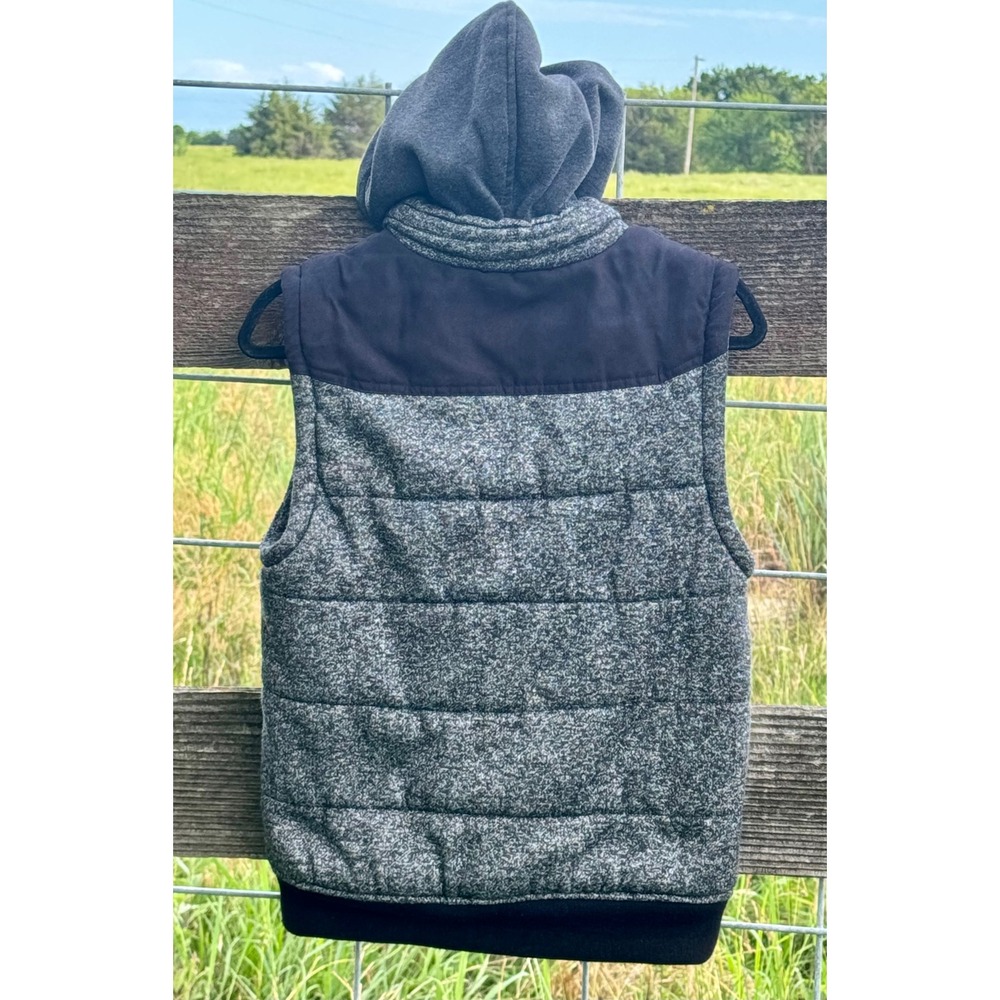 First Wave Boys Gray Marl Hooded Puffer Vest Quilted Full Zip Size 18/20 XL - Picture 2 of 8